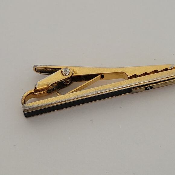 Givenchy Gold Tone Black Onyx Tie Bar Clip 2 Inch G Logo Vintage - Picture 3 of 7
